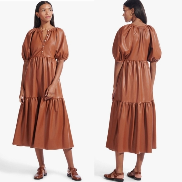 Staud Demi Dress Whiskey Vegan Leather - Picture 1 of 6